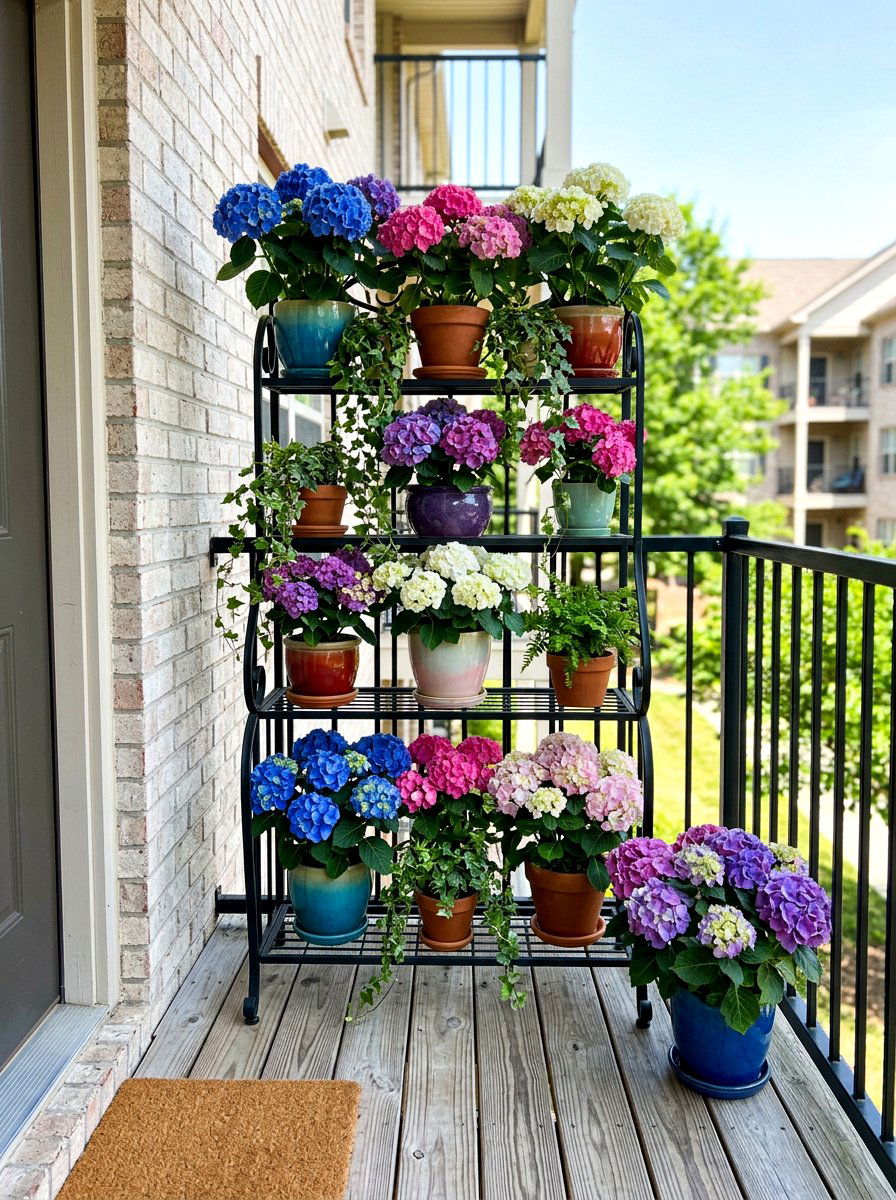 Tiered hydrangea porch plant stand - 30 hydrangea heavy front porch ideas