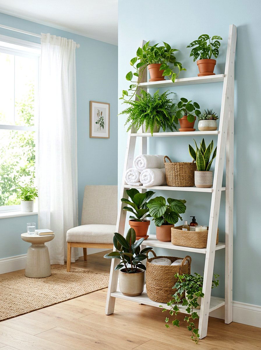 Tiered ladder plant stand - 30 bathroom plant shelf ideas