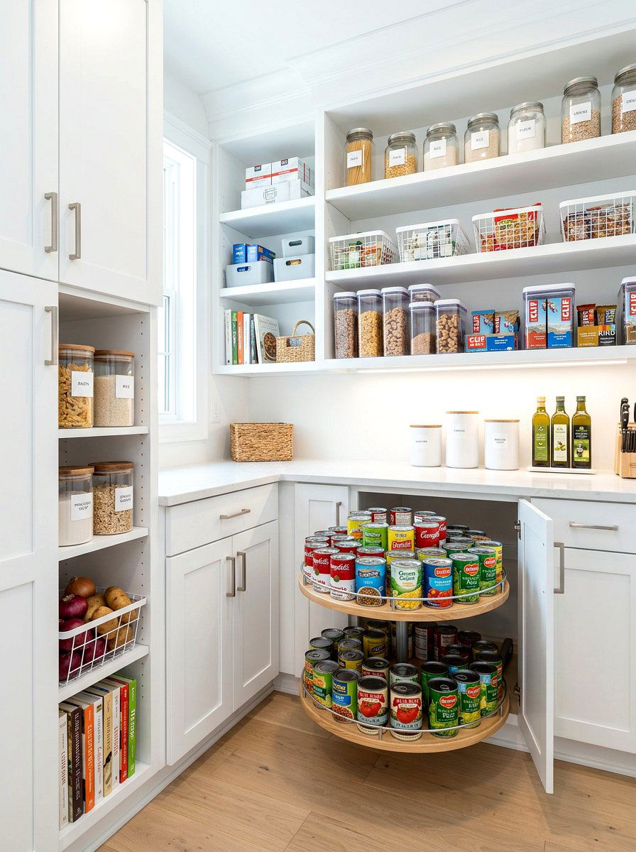 Tiered lazy Susan for canned goods - 30 lazy Susan pantry ideas