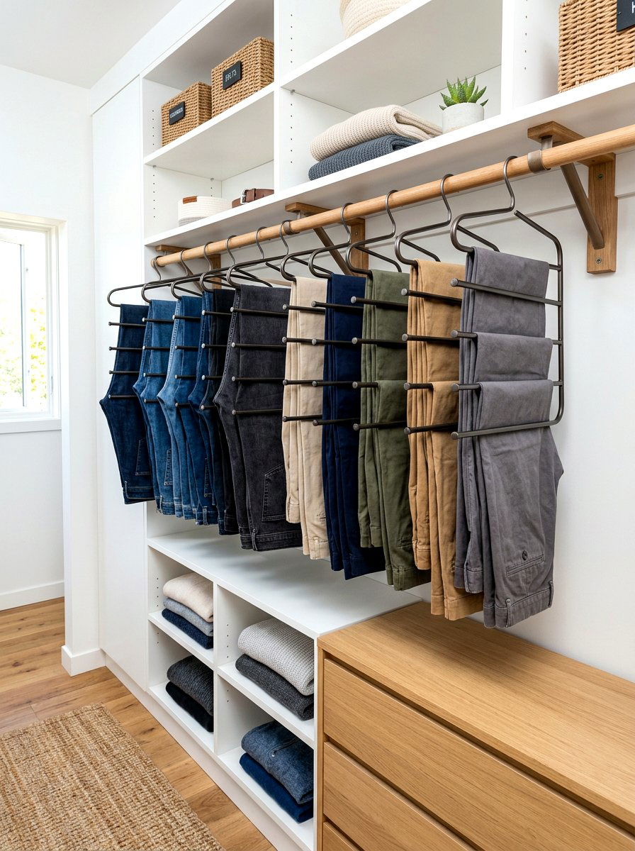 Tiered pant hangers - 30 aesthetic closet organization ideas