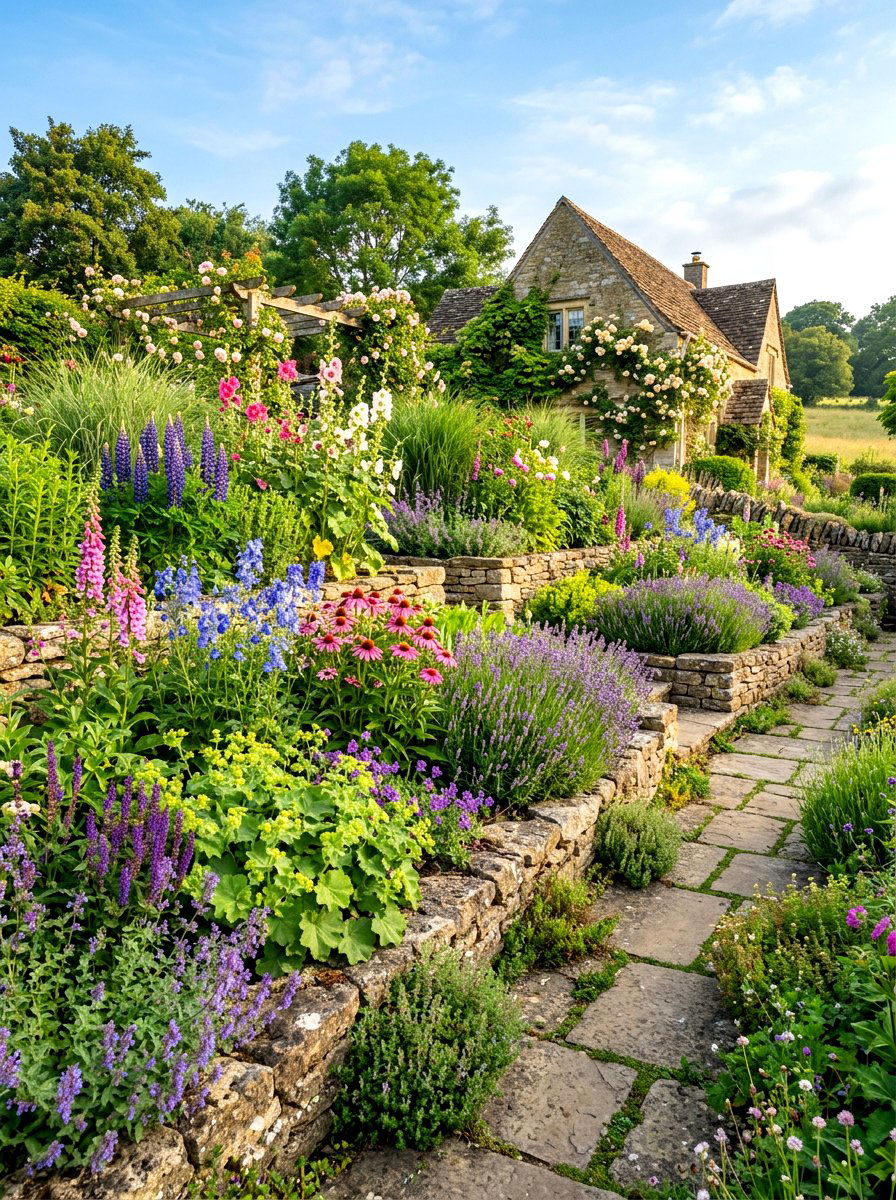 Tiered perennial garden - 30 hummingbird oasis backyard ideas