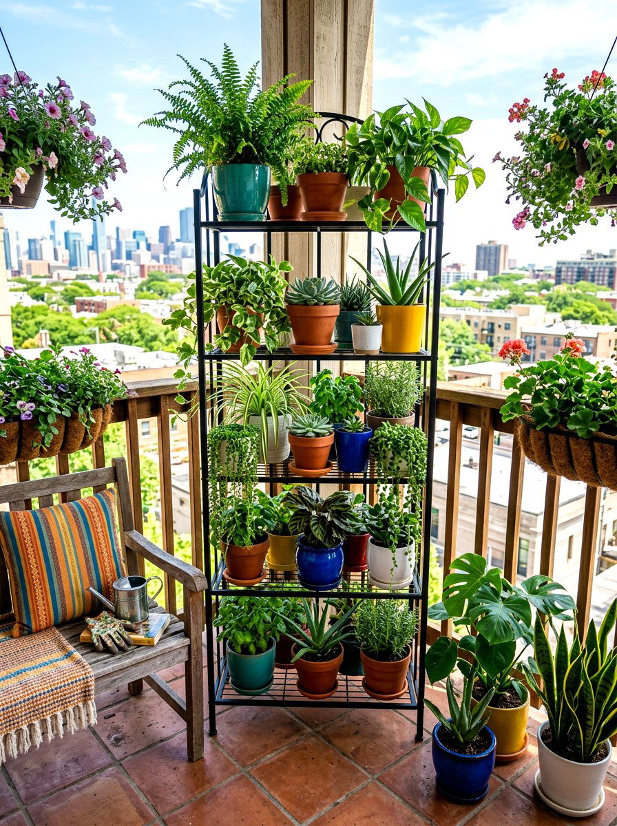 Tiered plant stand - 30 apartment patio privacy ideas