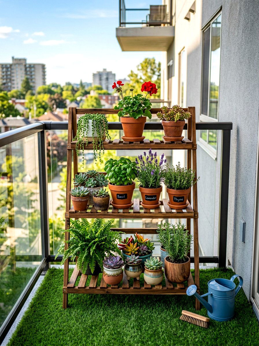 Tiered plant stand - 30 apartment deck ideas