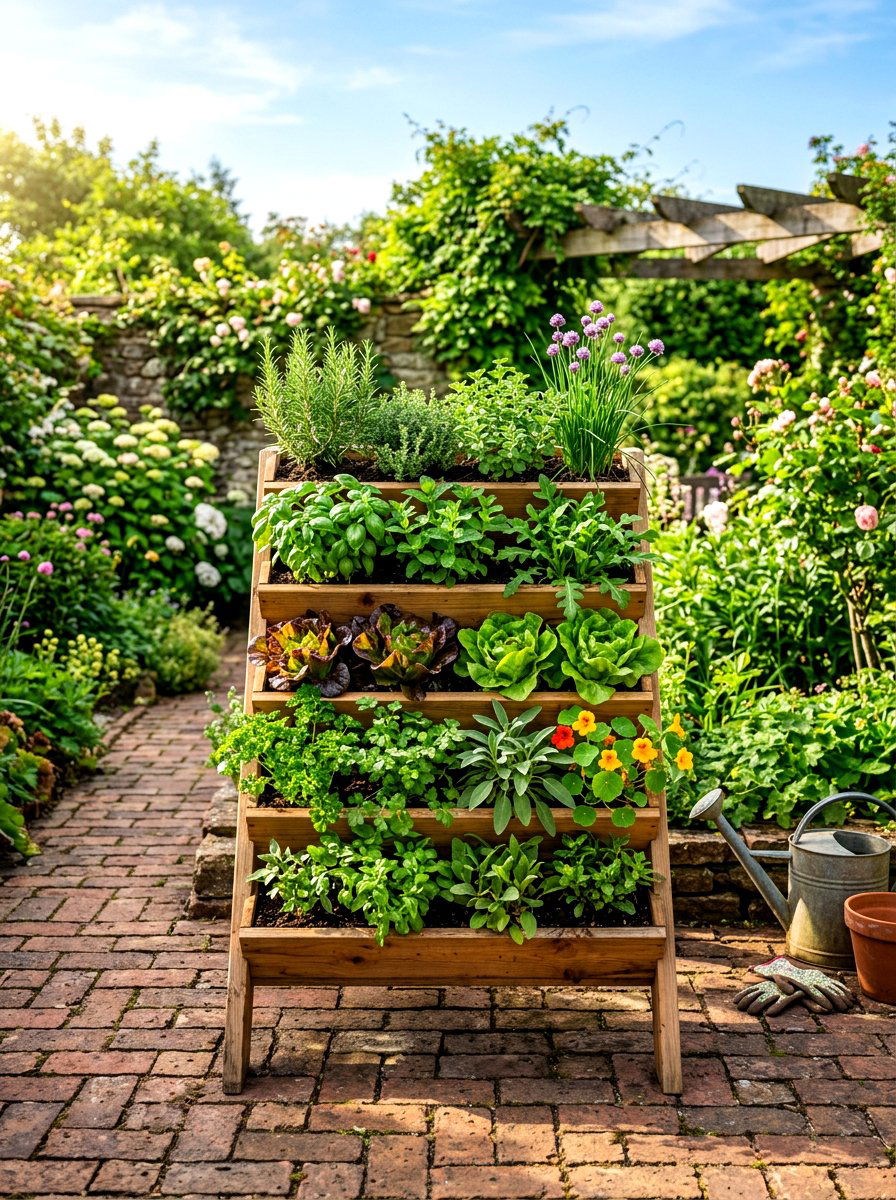 Tiered planter stand - 30 patio vegetable garden ideas