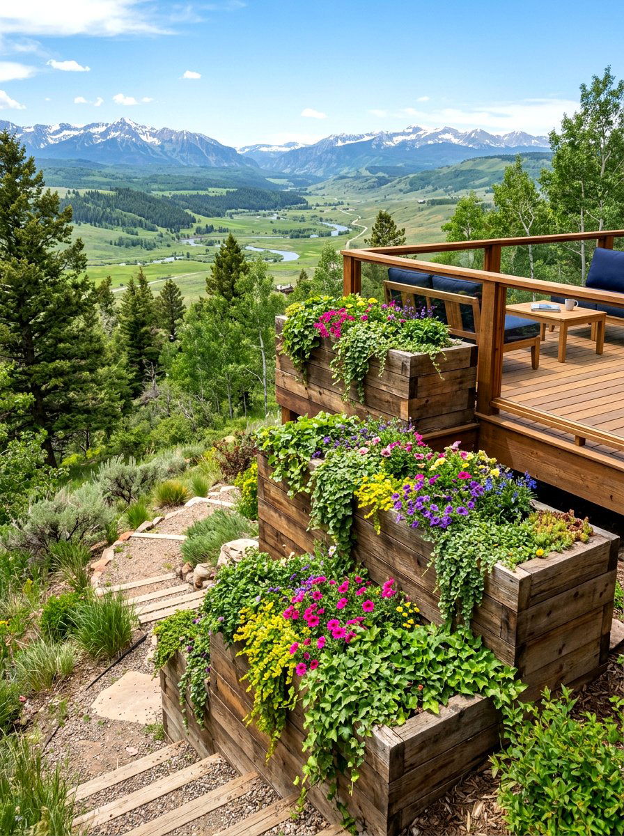 Tiered planters - 30 deck border planting ideas