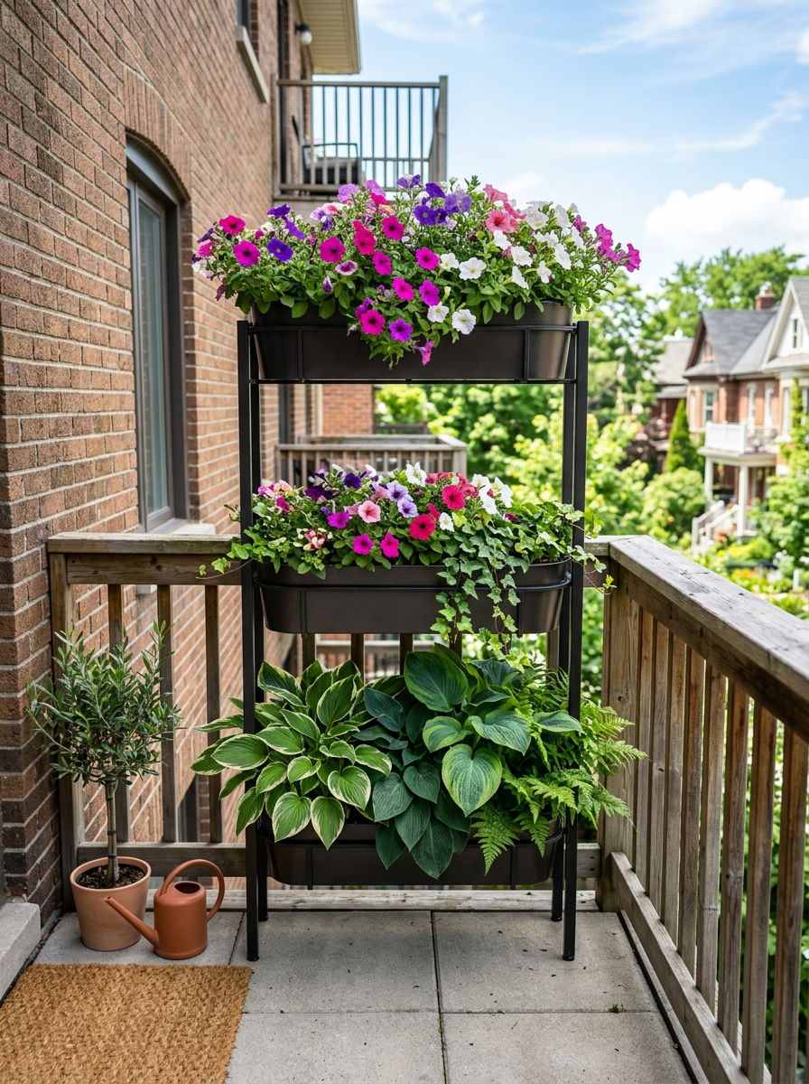 Tiered railing planter stand - 30 railing planter ideas