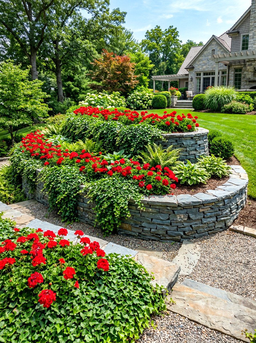 Tiered retaining wall garden - 30 front yard makeover ideas
