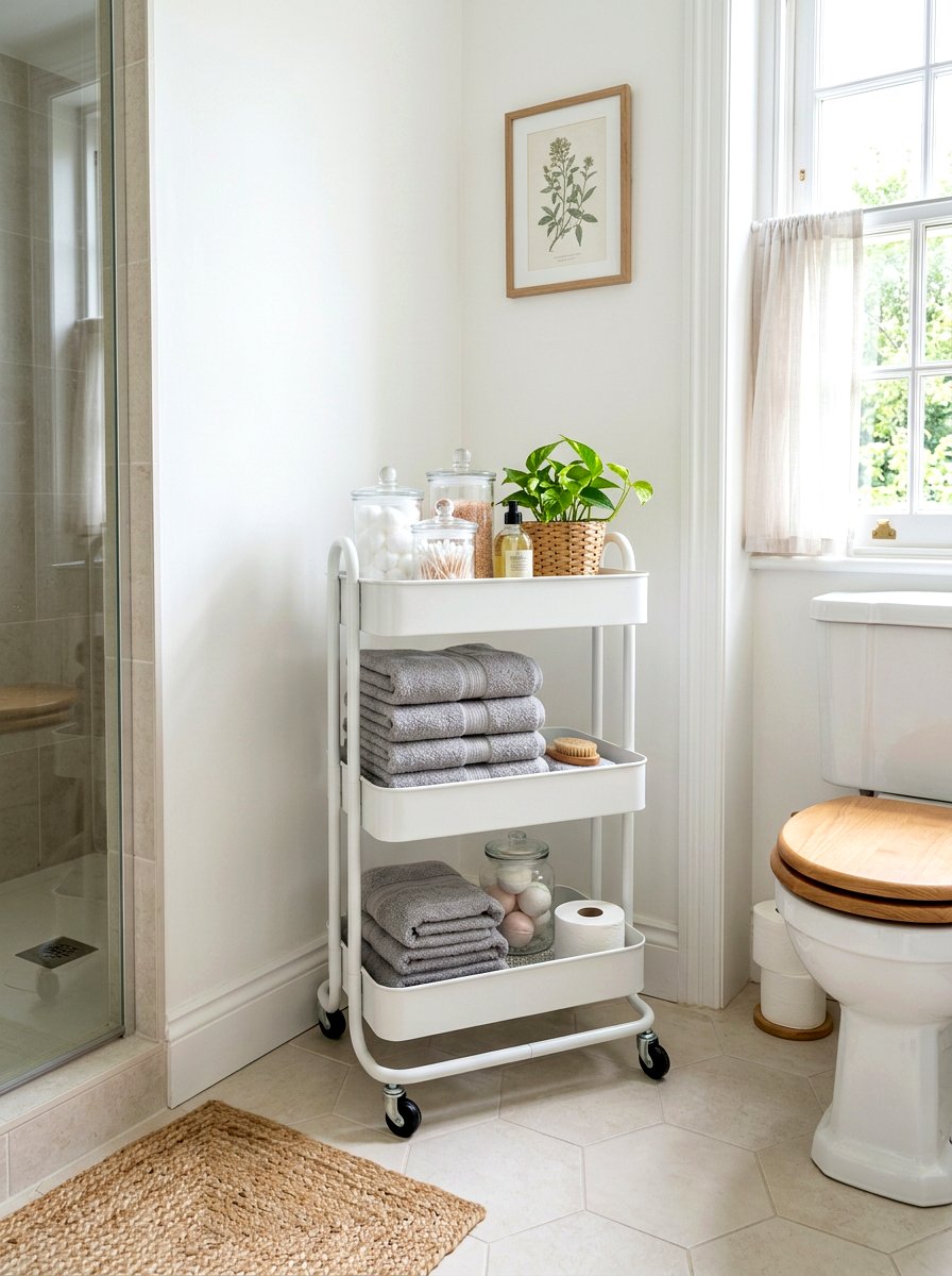 Tiered rolling cart - 30 rental bathroom makeover ideas aesthetic