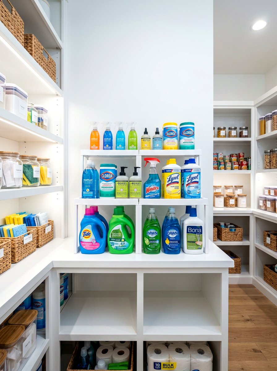 Tiered shelf for cleaning products - 30 cleaning supply storage ideas