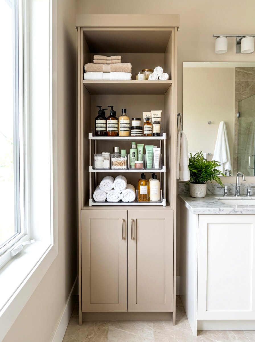 Tiered shelf organizer - 30 under sink bathroom storage ideas