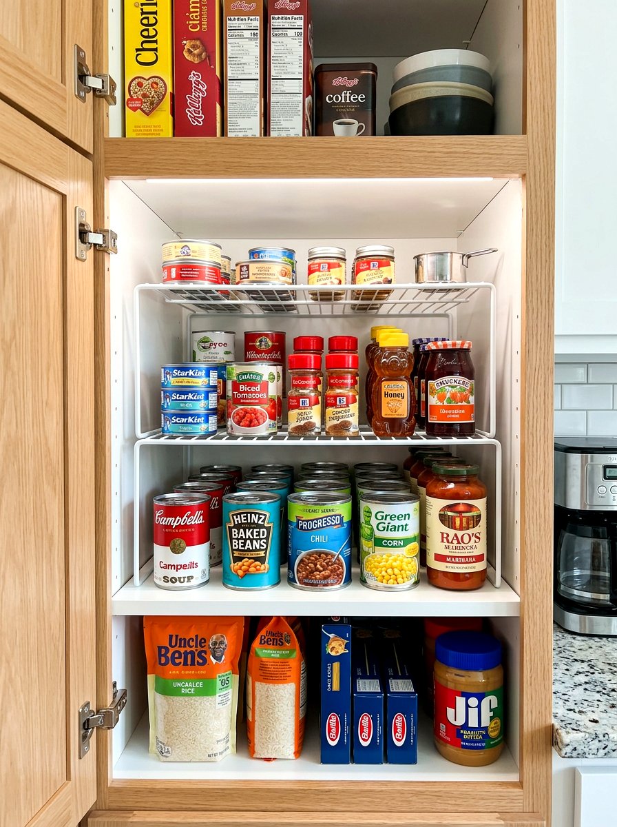 Tiered shelf risers - 30 food container organization ideas