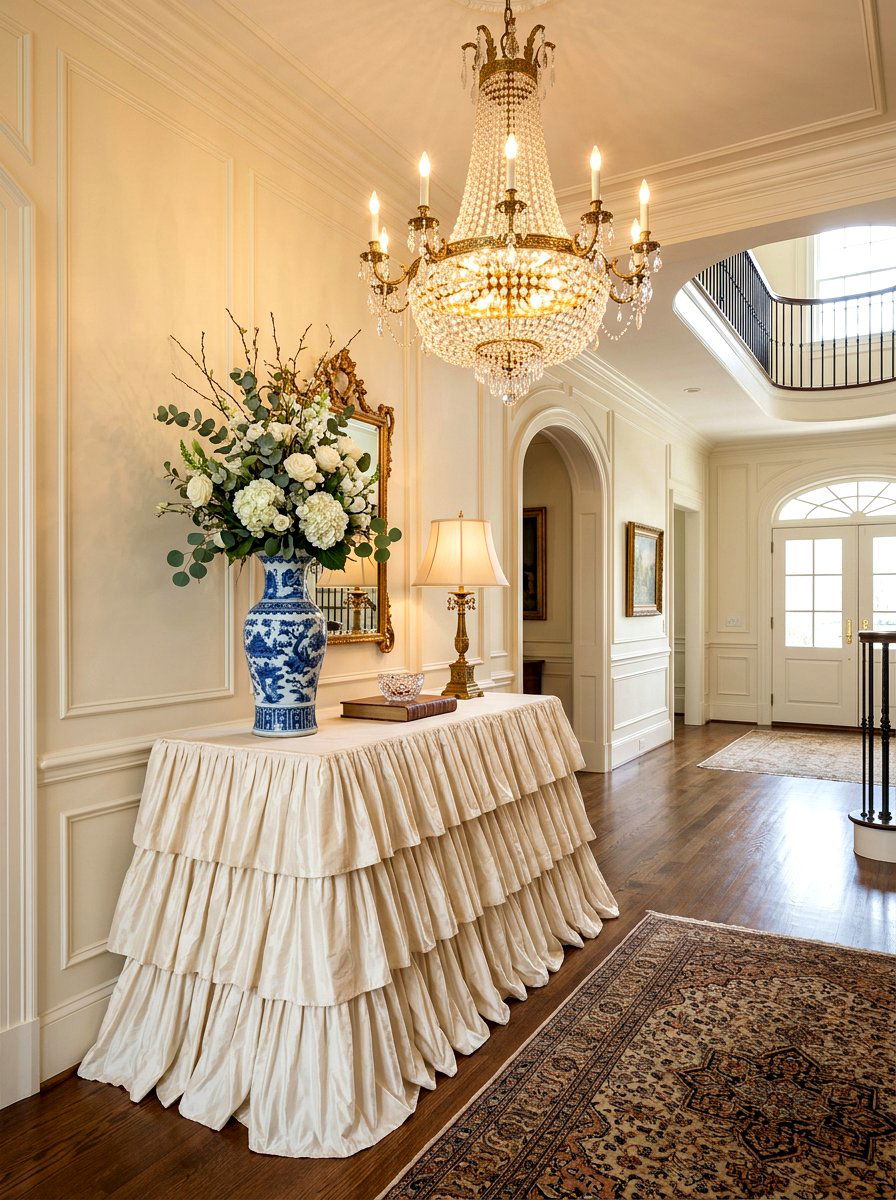 Tiered skirted console - 30 skirted console table ideas
