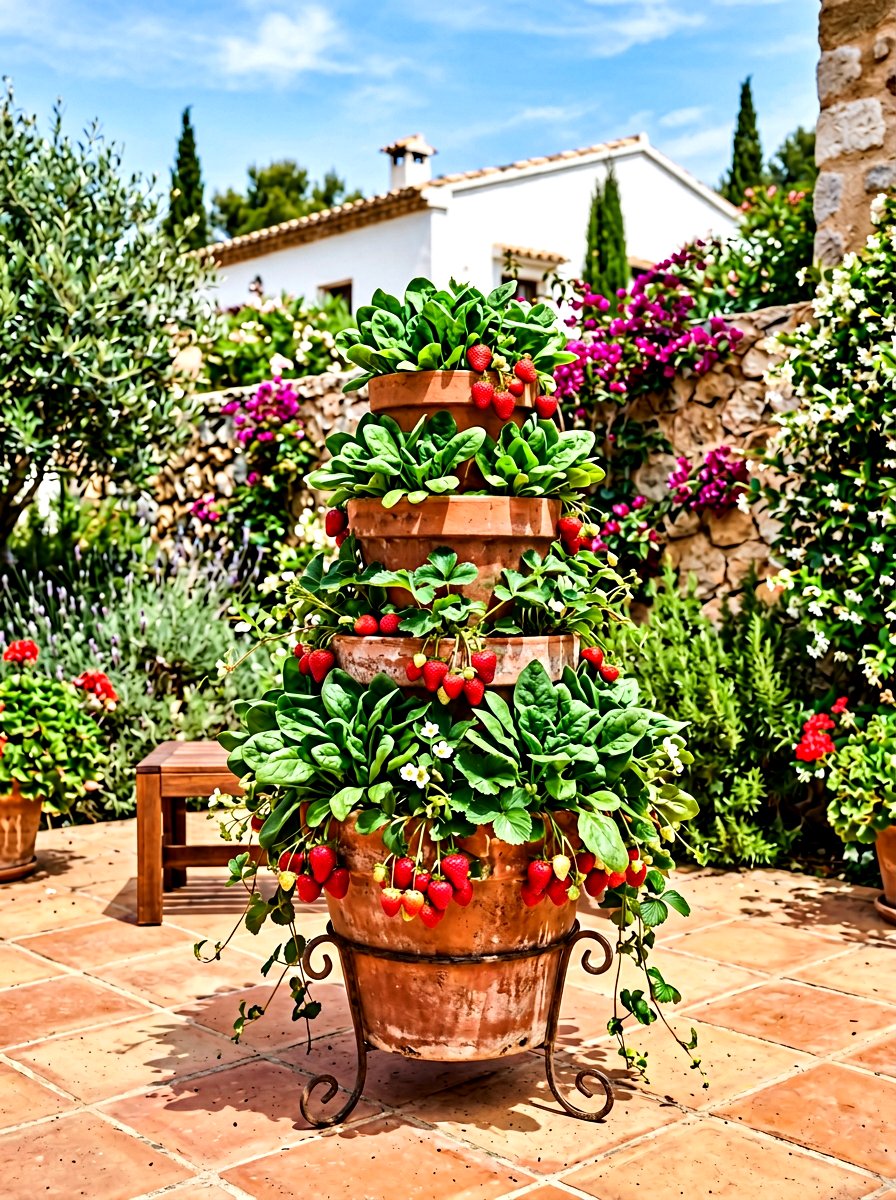 Tiered strawberry spinach planter - 30 salad garden ideas