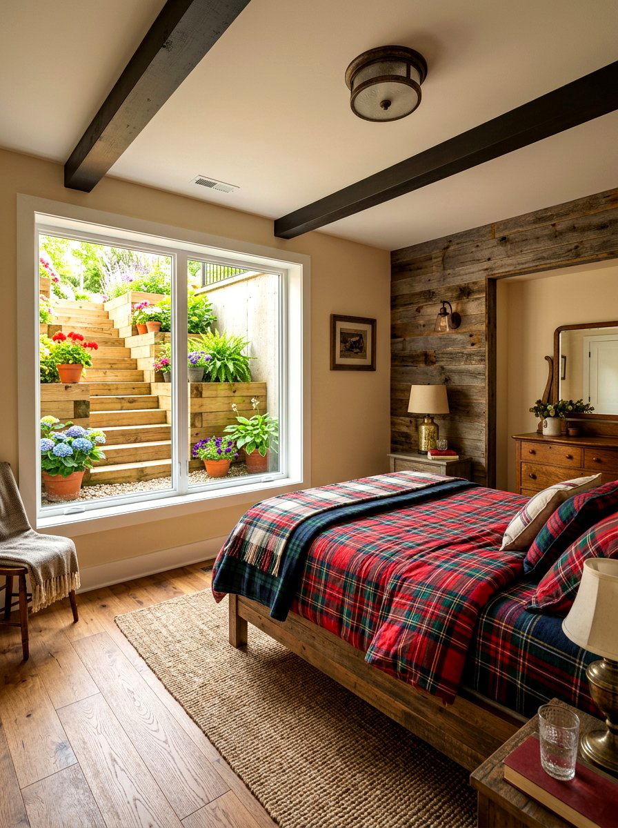 Tiered timber egress well - 30 basement bedroom egress ideas