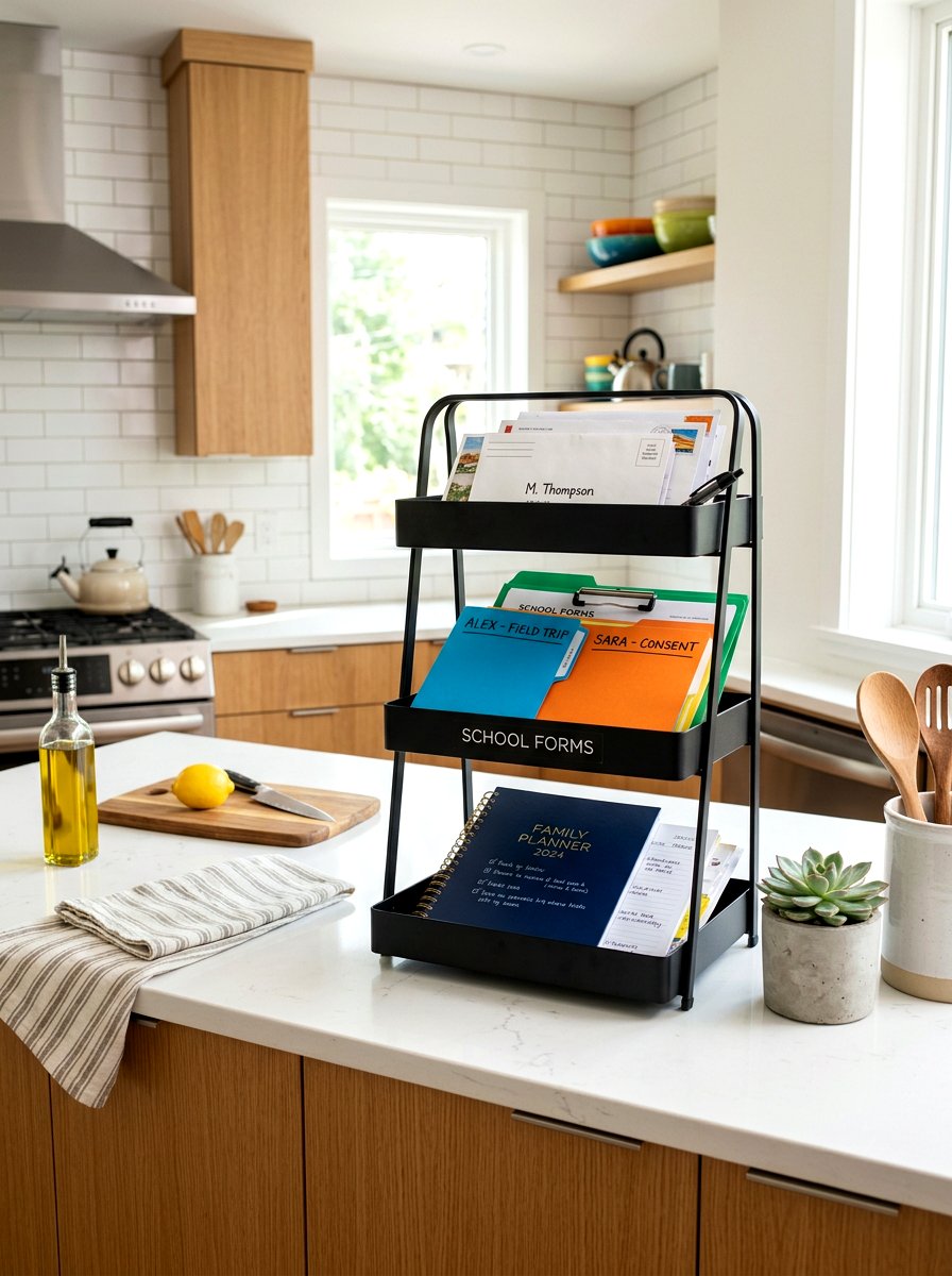 Tiered tray organizer - 30 paper clutter organization ideas