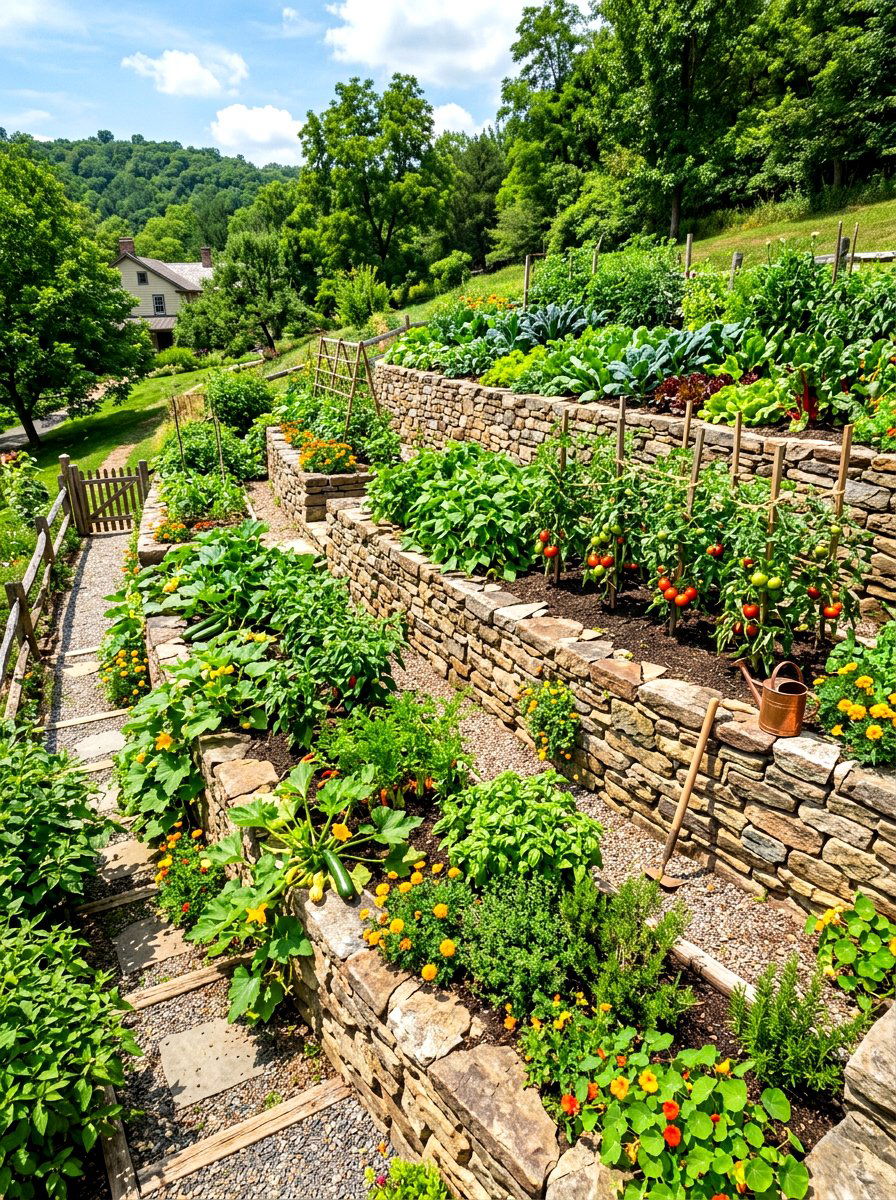 Tiered vegetable garden - 30 kitchen garden backyard ideas