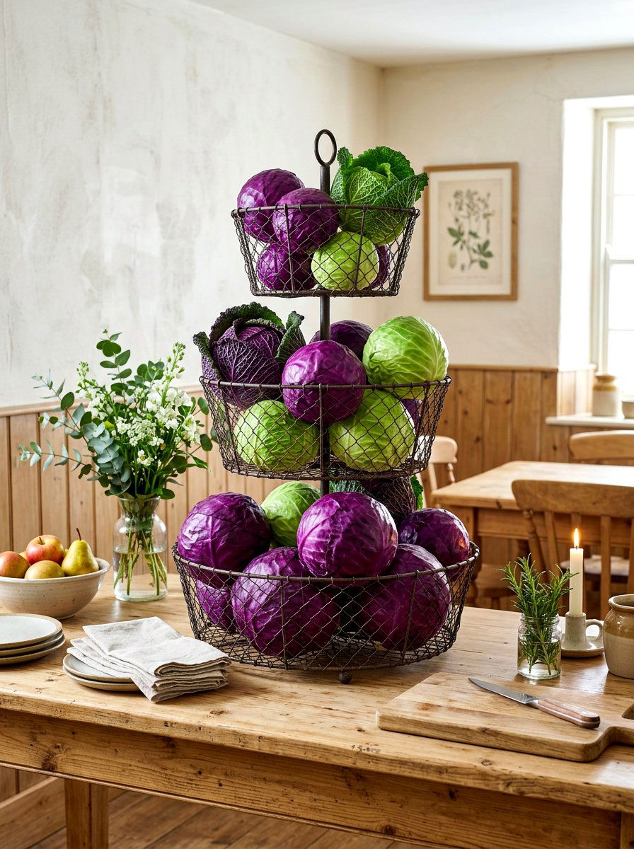 Tiered wire baskets for fresh cabbage - 30 cabbagecore dining room ideas