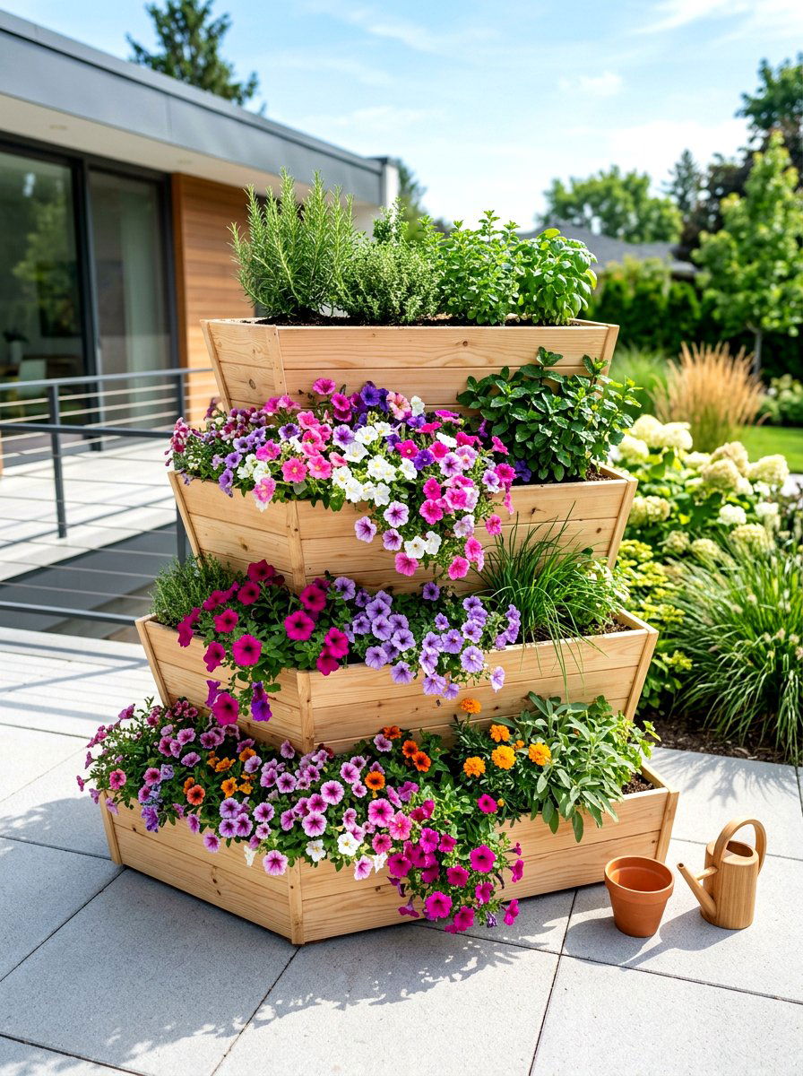 Tiered wood planter - 30 wood raised bed ideas