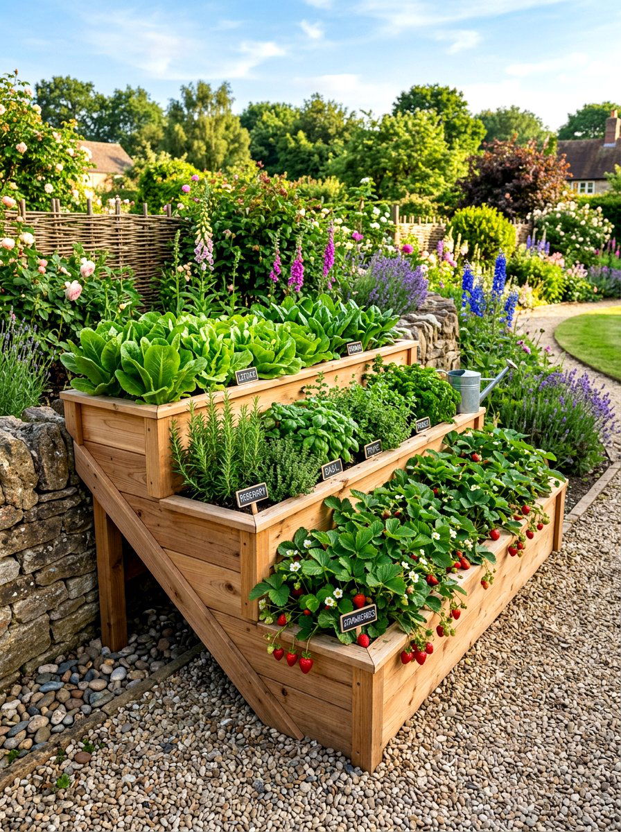 Tiered wooden garden bed - 30 modern raised bed ideas