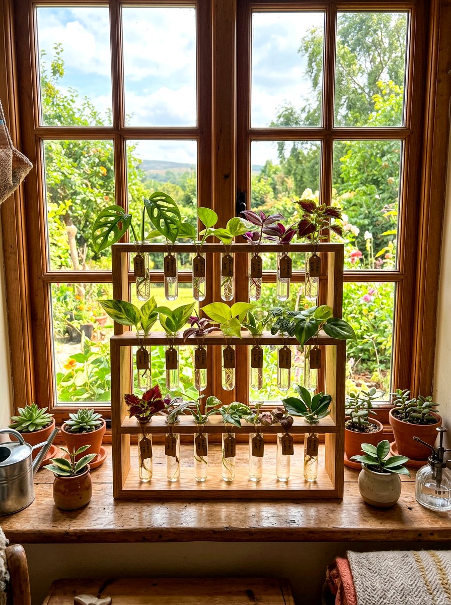 Tiered wooden propagation stand - 30 plant propagation station ideas