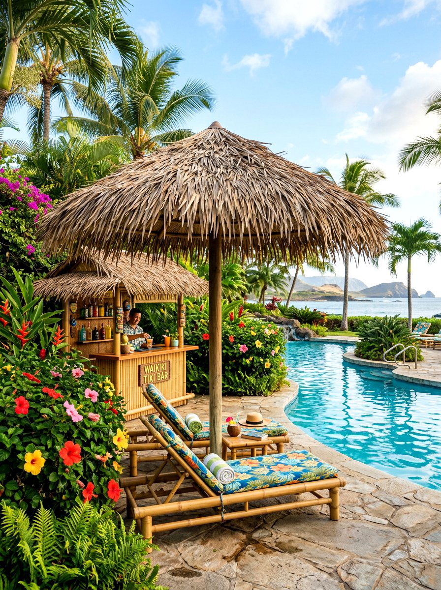 Tiki Thatch Umbrella - 30 patio umbrella ideas