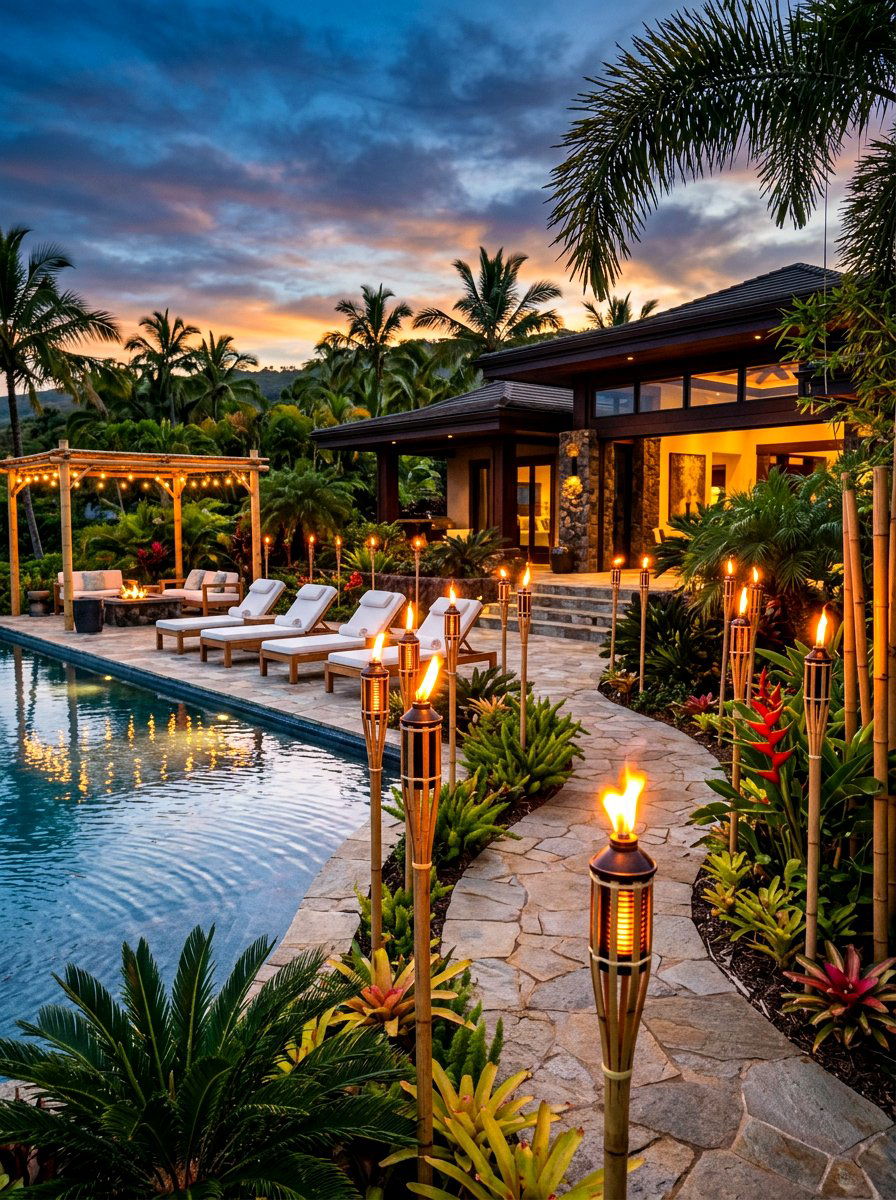 Tiki torch lighting - 30 landscape lighting ideas