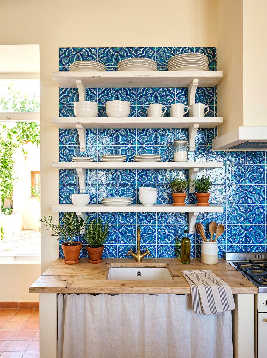 Tiled Backsplash Kitchen Shelves - 30 open shelving kitchen decor ideas