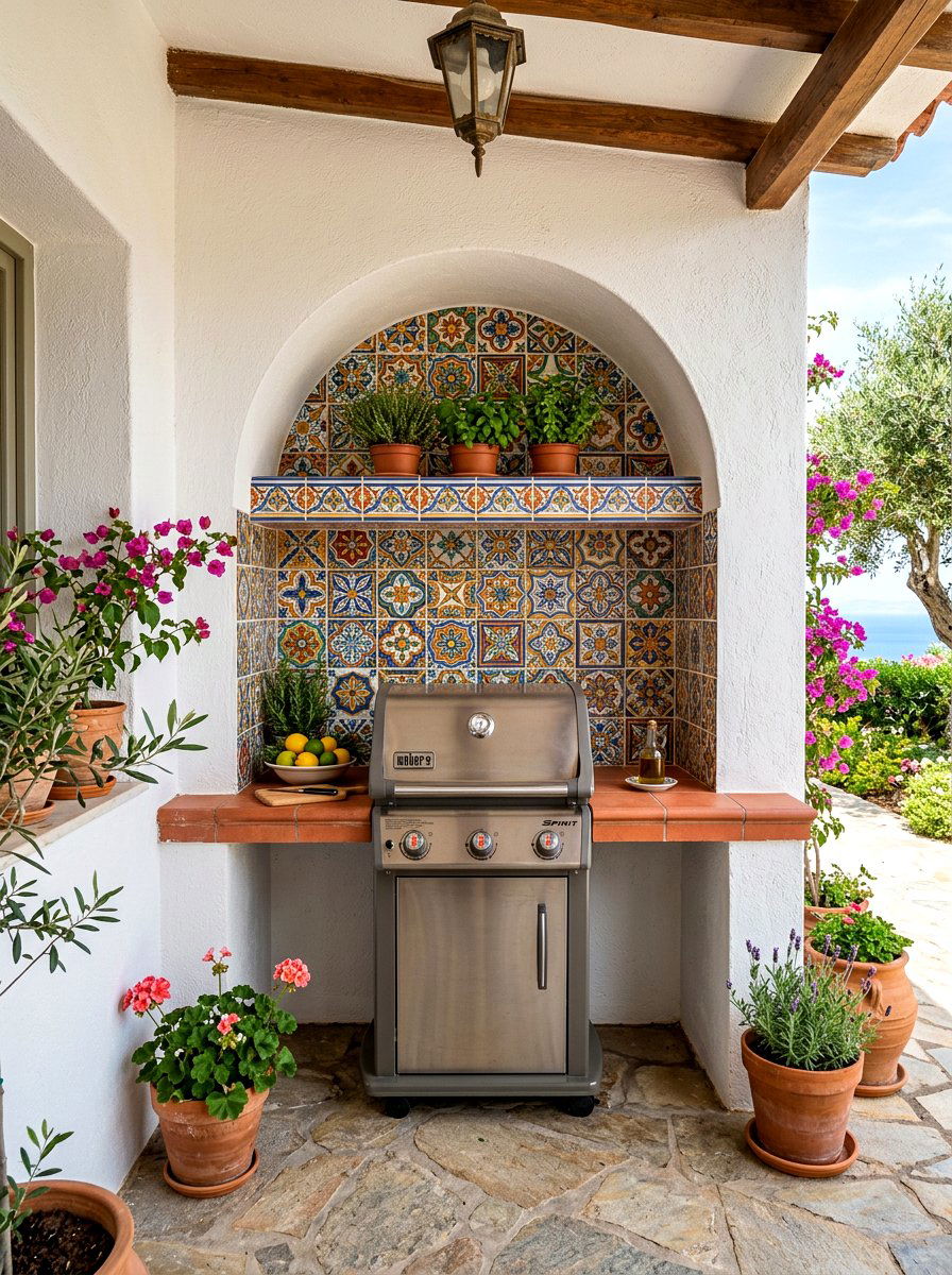 Tiled Backsplash Outdoor Cooking Nook - 30 small outdoor kitchen ideas
