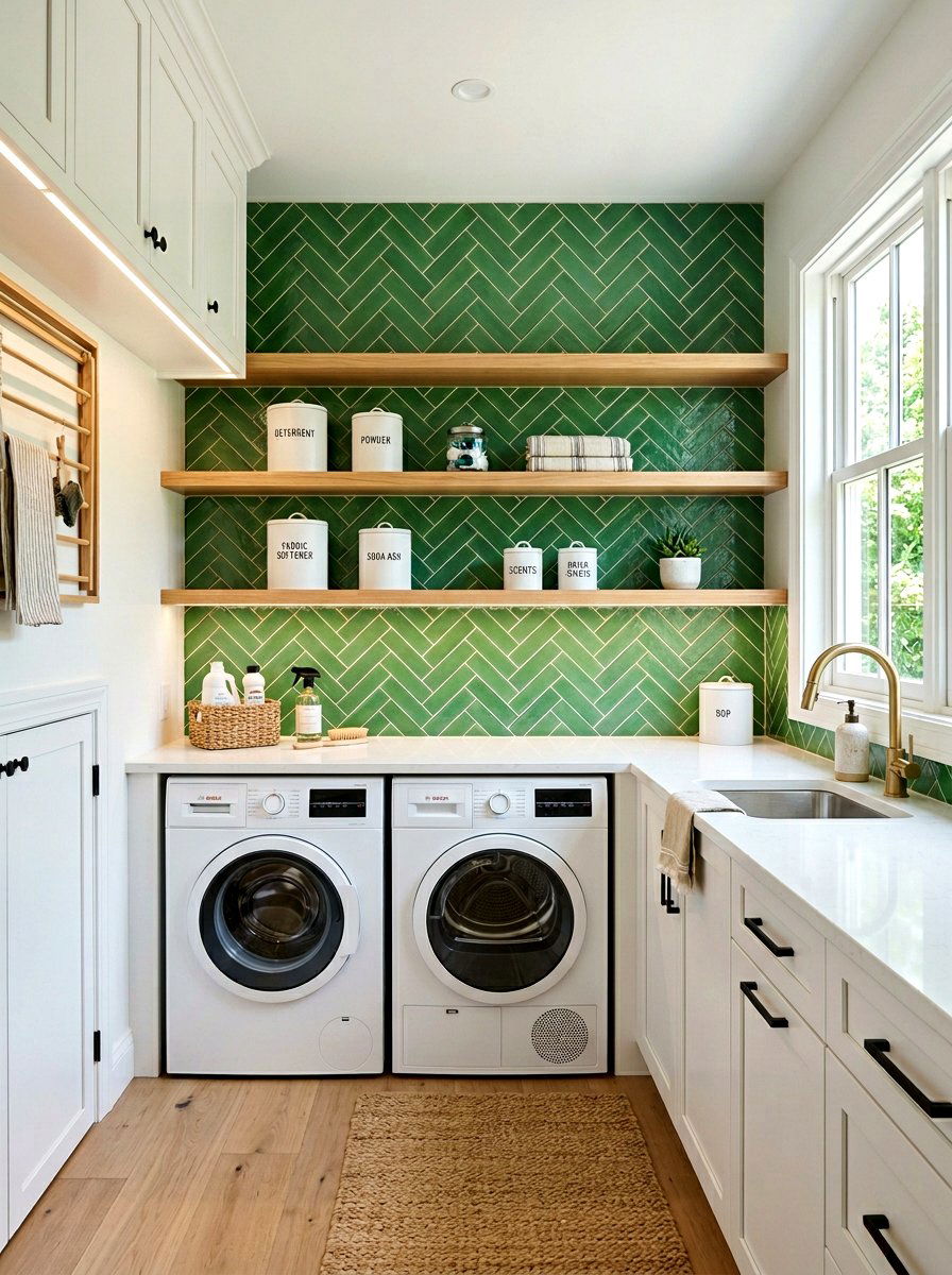 Tiled Backsplash Shelving - 30 laundry room shelf ideas
