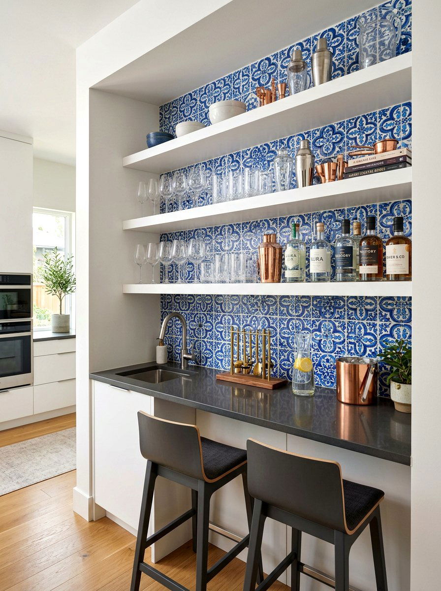 Tiled Backsplash Social Bar - 30 home aperitif corner ideas