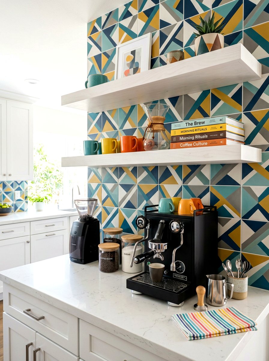 Tiled Coffee Station Backsplash - 30 coffee station shelf styling ideas