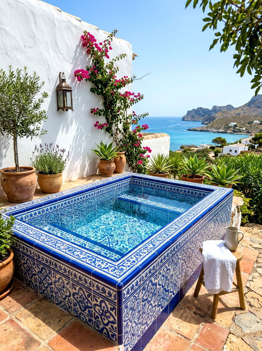 Tiled Cold Plunge Tub - 30 cold plunge patio ideas