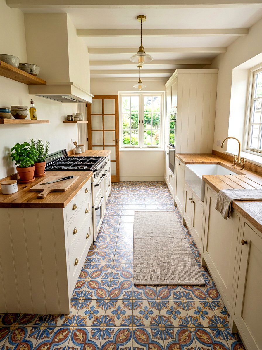 Tiled Floor Kitchen - 30 small cottage kitchen ideas