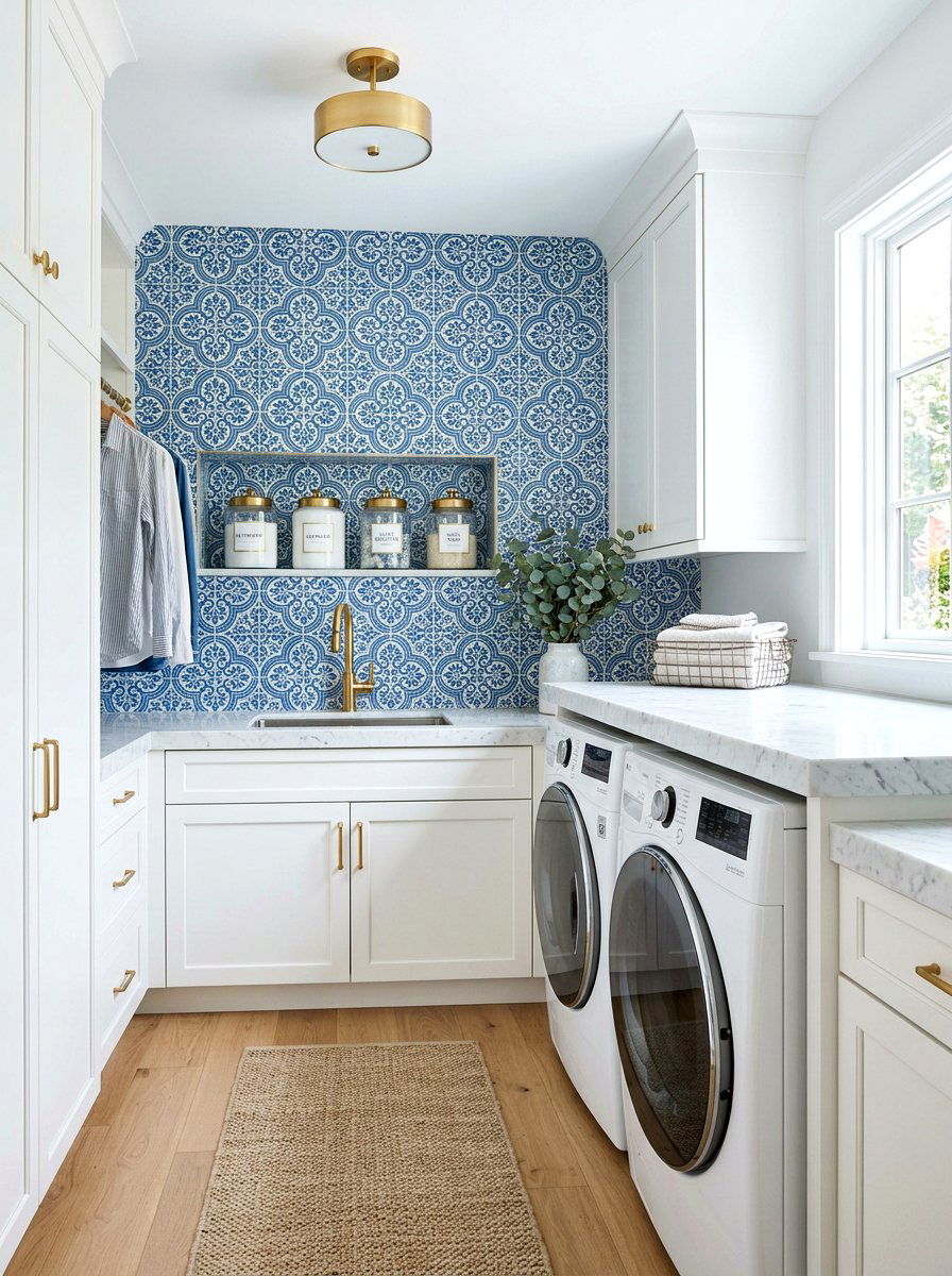 Tiled Laundry Room Shelving - 30 detergent shelf ideas