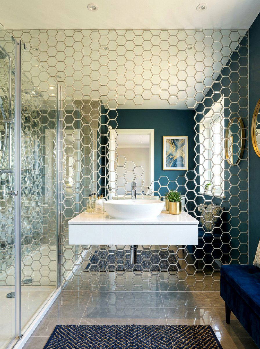 Tiled Mirror Wall - 30 mirror wall bathroom ideas