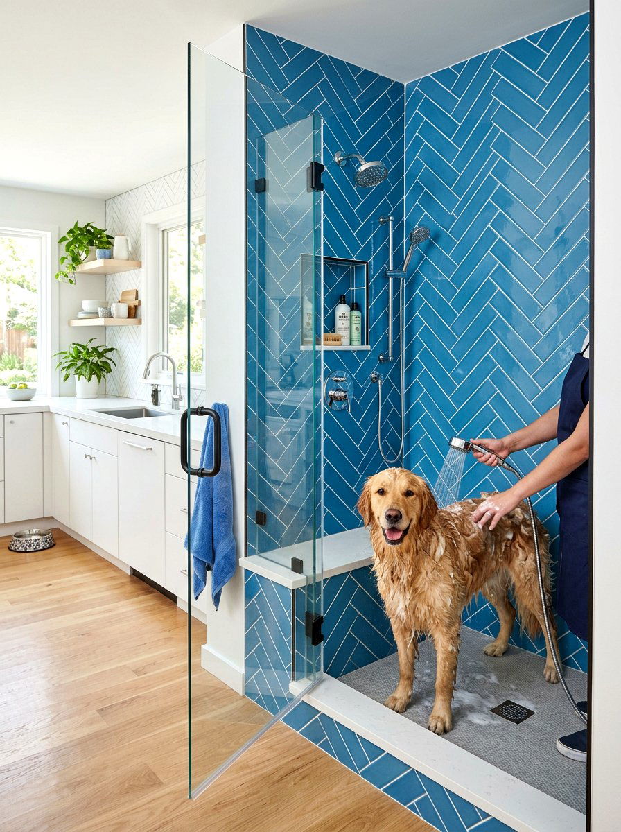 Tiled Pet Shower In Kitchen - 30 aesthetic pet station kitchen ideas