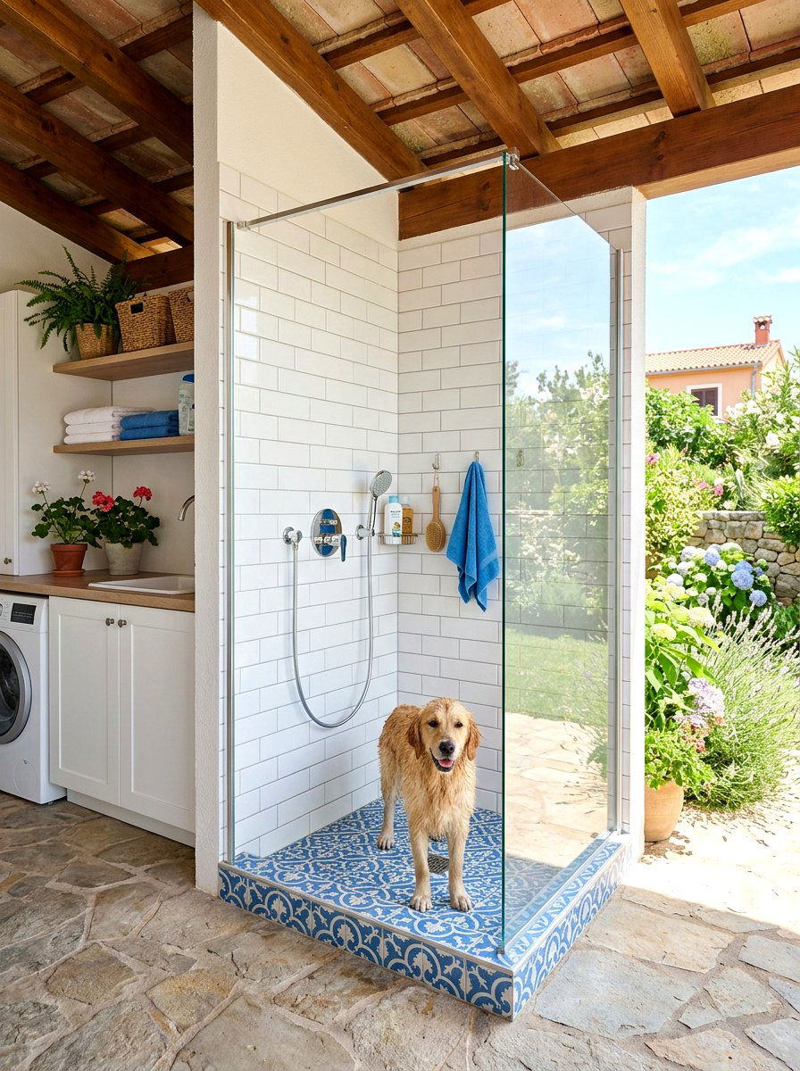 Tiled Pet Shower - 30 mudroom pet station ideas