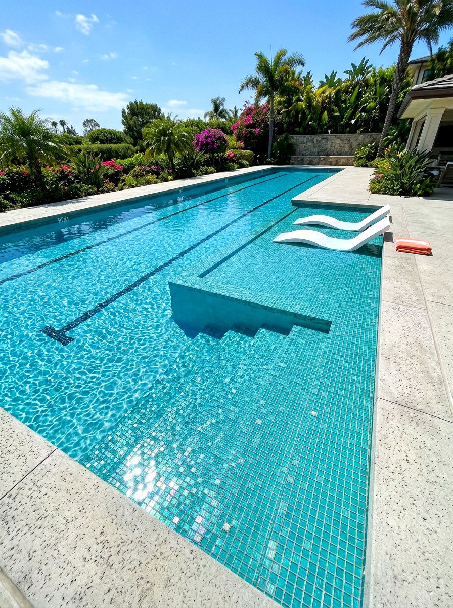 Tiled Pool Steps - 30 lap pool backyard decor ideas