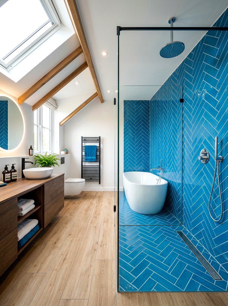 Tiled attic bathroom wet zone - 30 attic bathroom ideas