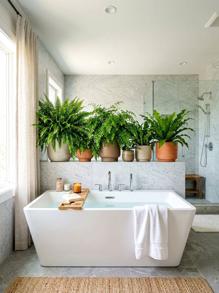 Tiled bathroom plant ledge - 30 bathroom plant shelf ideas