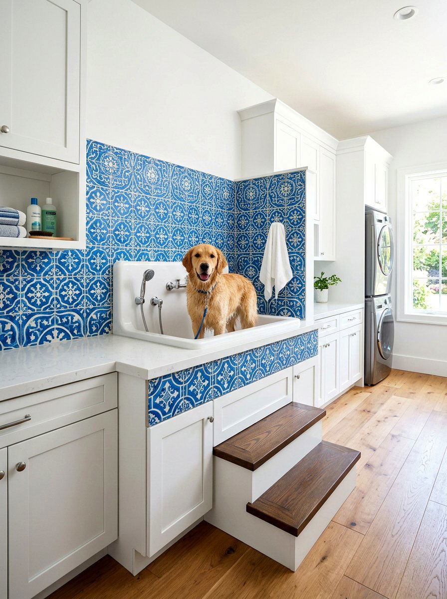 Tiled dog wash backsplash - 30 pet laundry room ideas