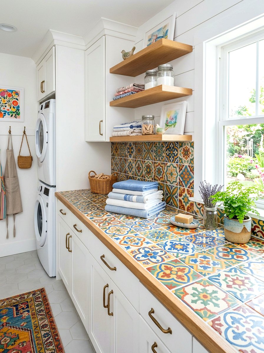 Tiled laundry folding surface - 30 countertop over washer dryer ideas