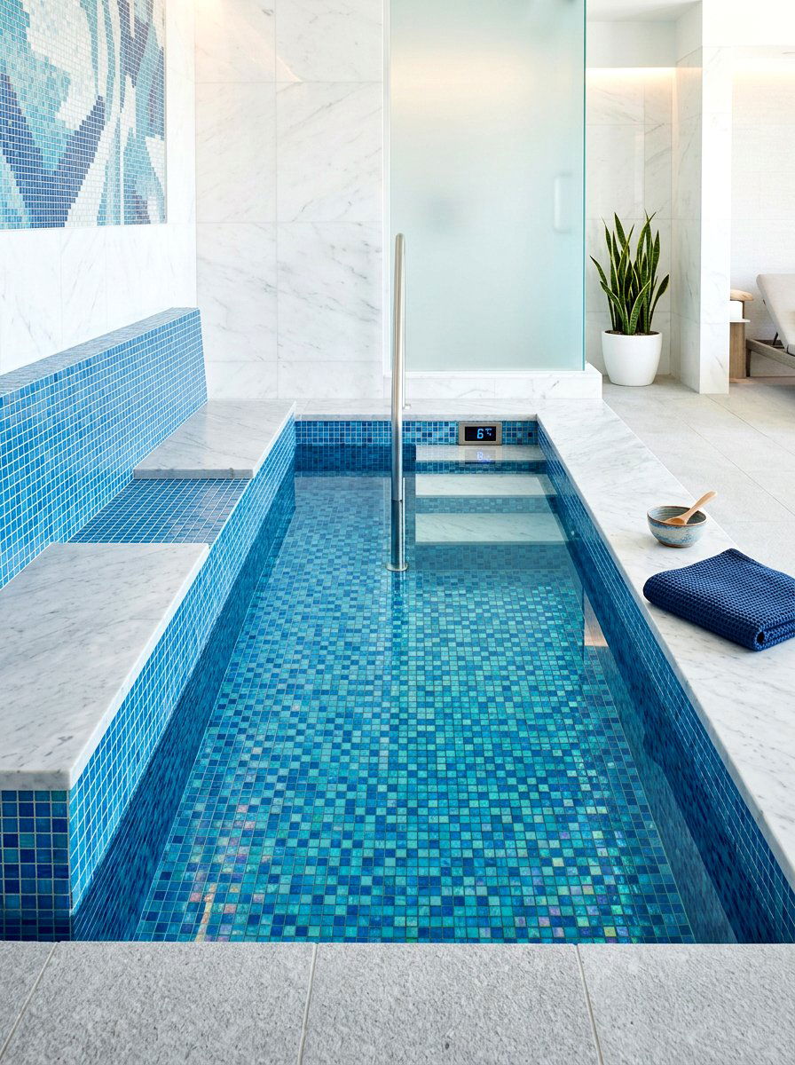 Tiled mosaic cold bath - 30 cold plunge bath ideas