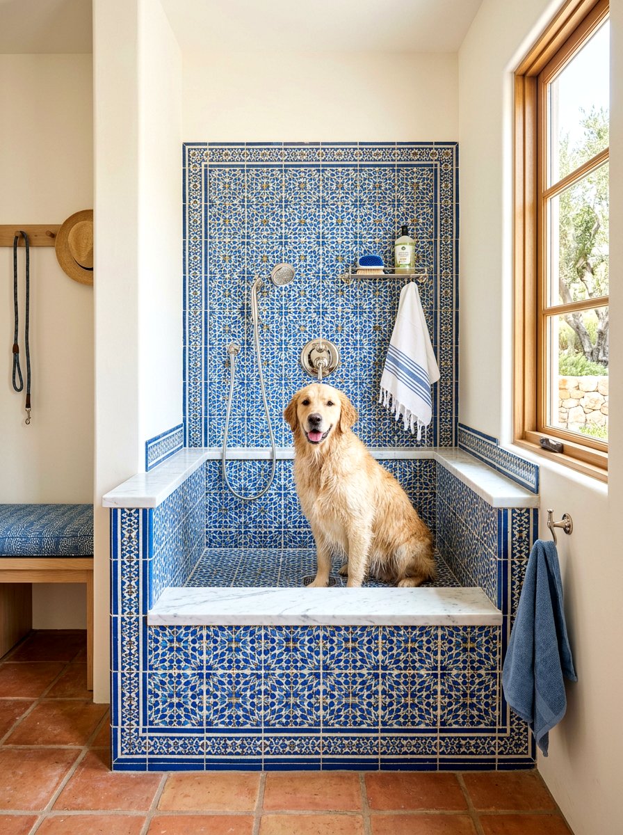 Tiled mudroom dog wash station - 30 mudroom dog wash ideas
