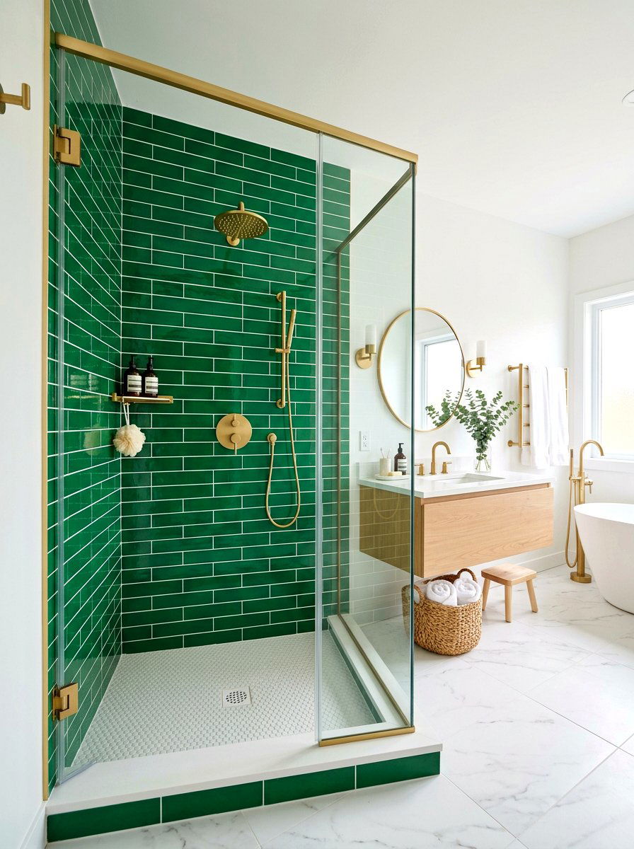 Tiled shower color block bathroom - 30 color blocked bathroom ideas