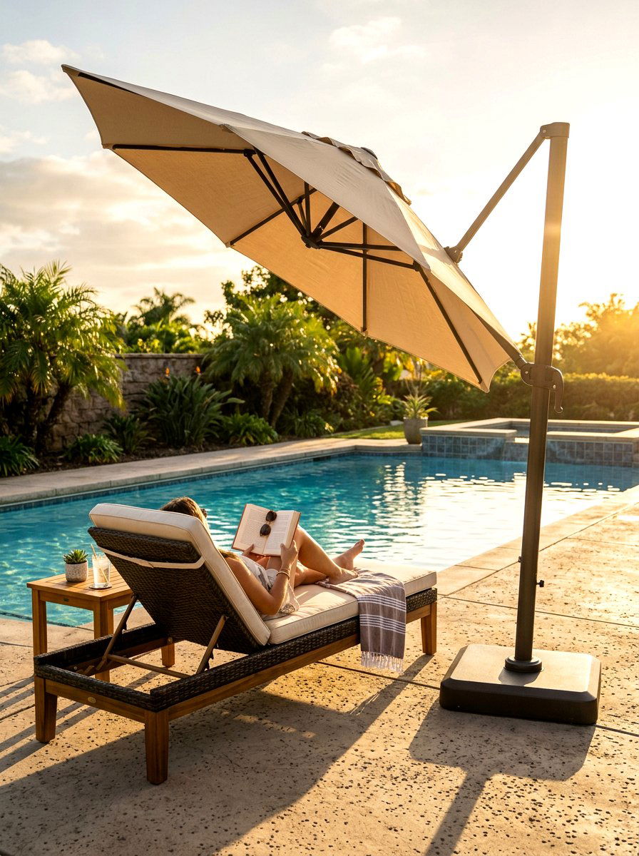 Tilt Mechanism Pool Umbrella - 30 poolside umbrella lounge ideas