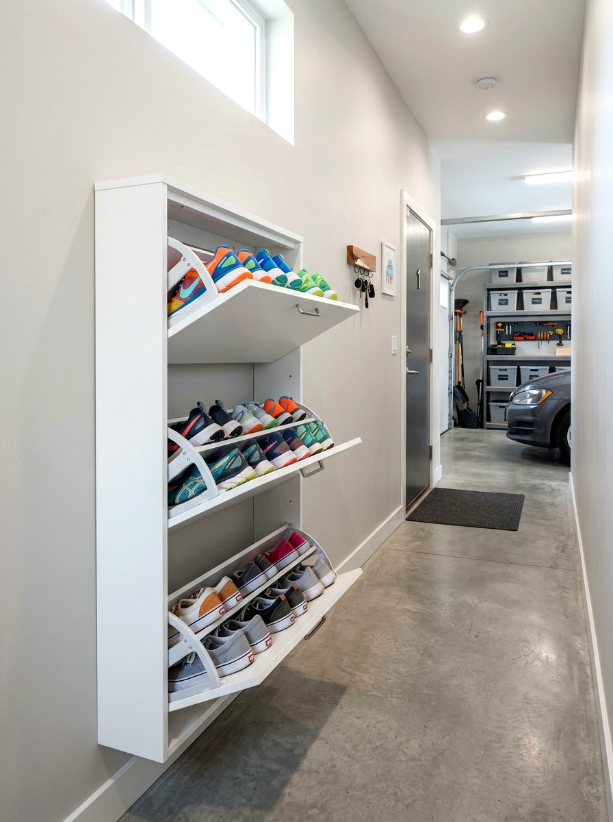 Tilt Out Shoe Storage - 30 garage shoe storage ideas