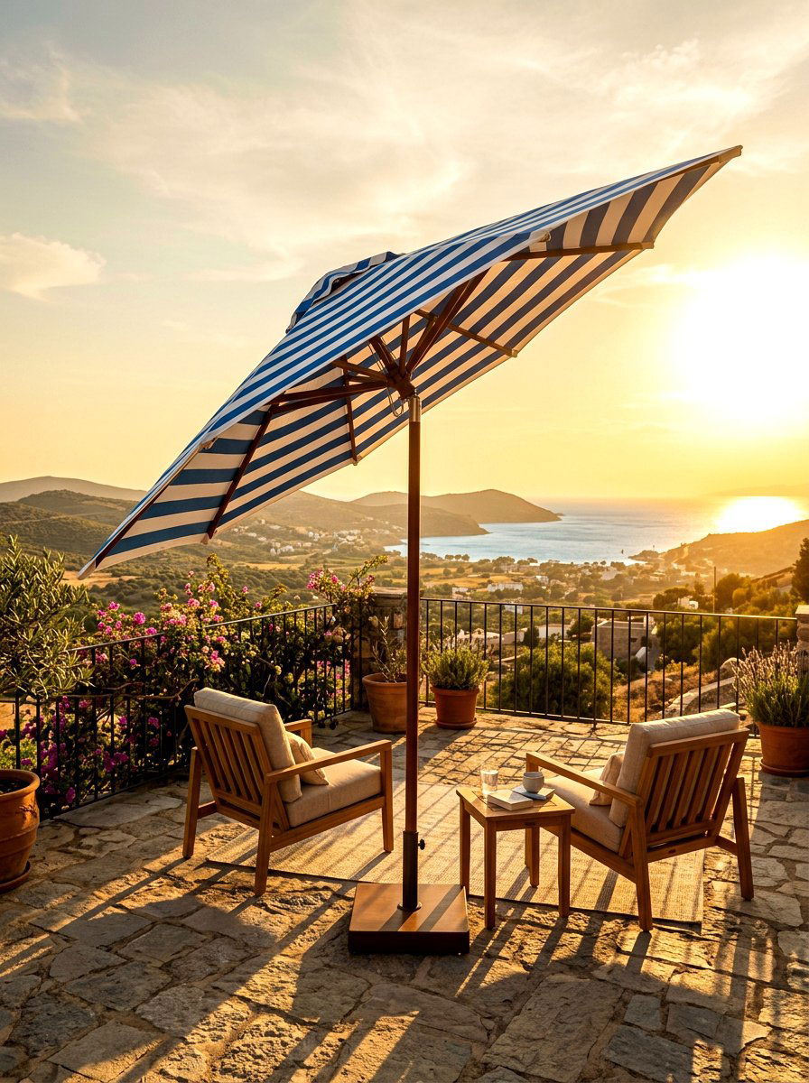 Tilted striped umbrella - 30 striped umbrella patio decor ideas