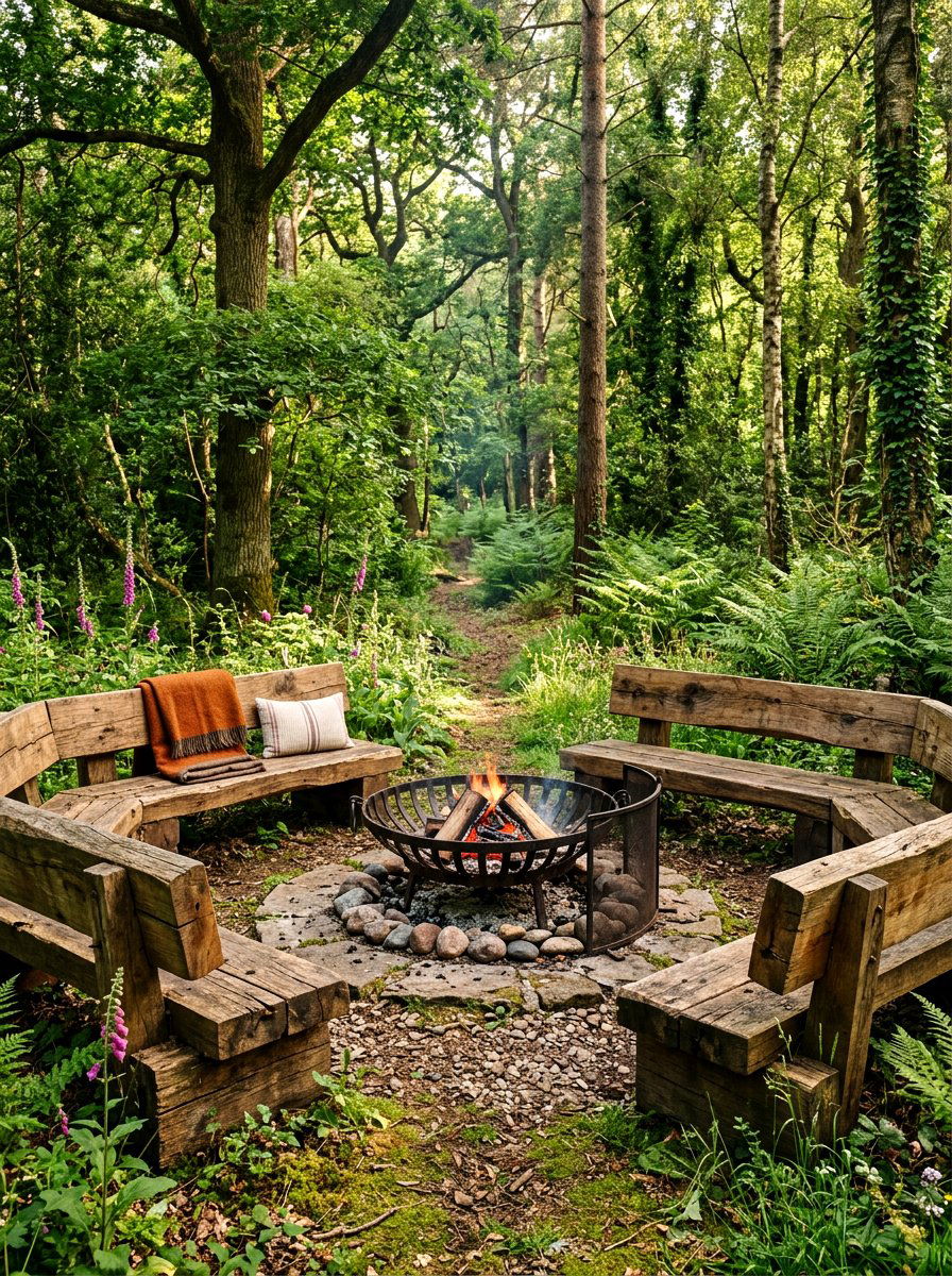 Timber Beam Seating - 30 fire pit bench ideas