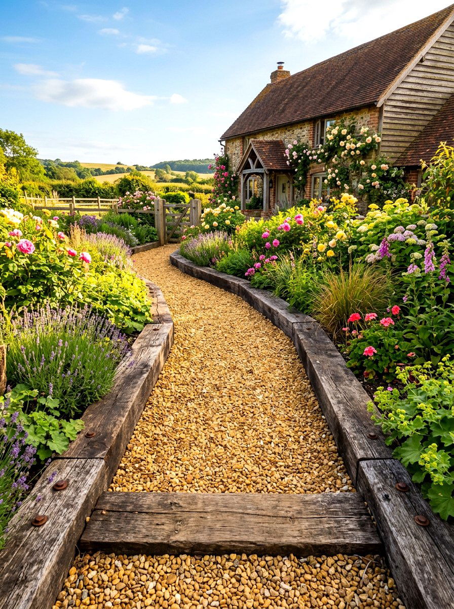 Timber Edged Path - 30 gravel walkway ideas